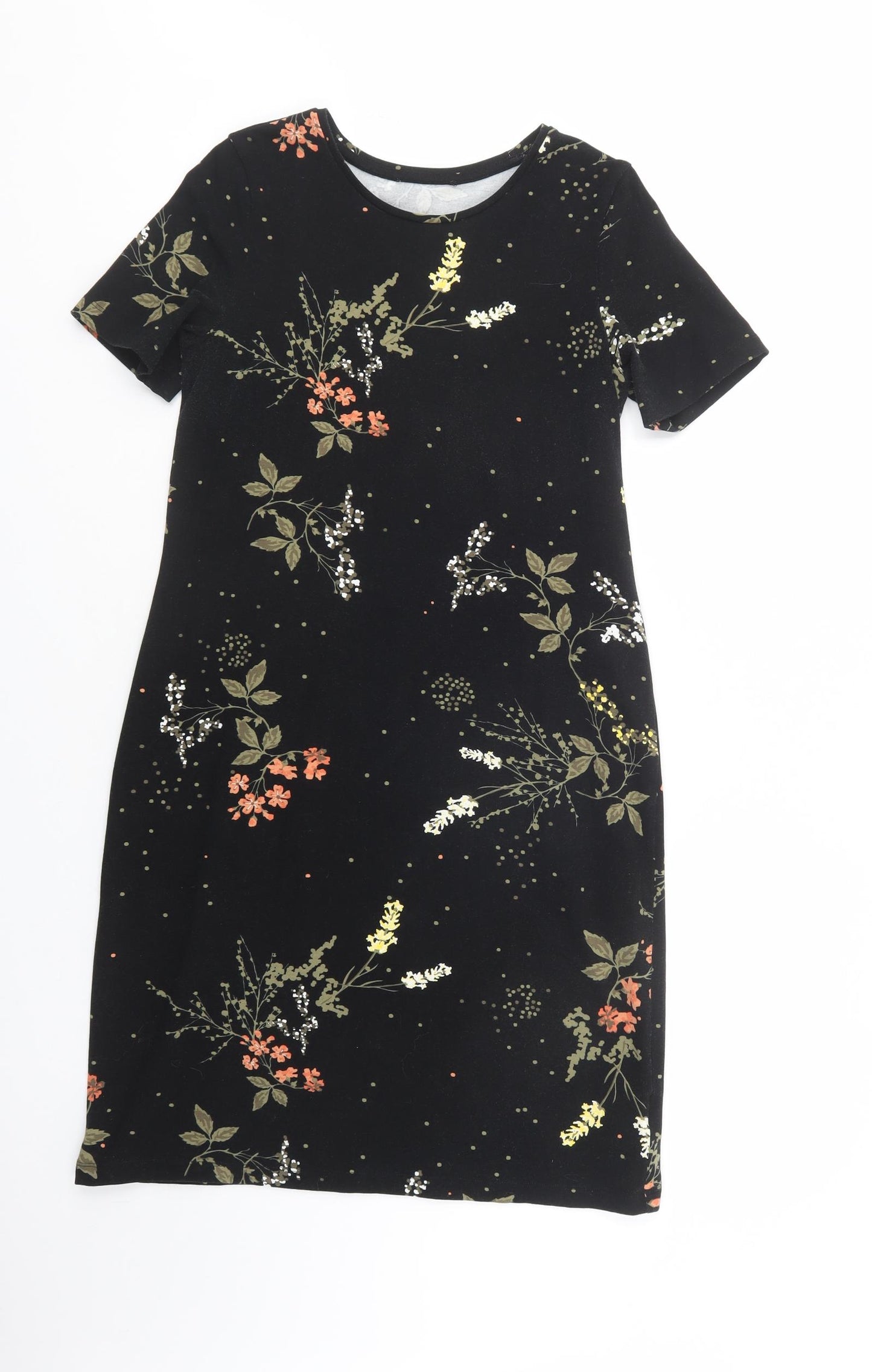 ESMARA Womens Black Floral Cotton T-Shirt Dress  Size 10  Crew Neck Pullover