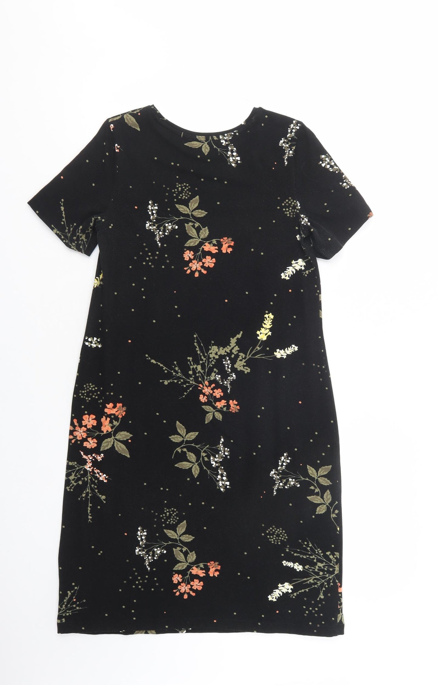 ESMARA Womens Black Floral Cotton T-Shirt Dress  Size 10  Crew Neck Pullover