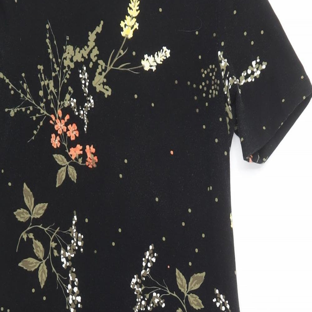 ESMARA Womens Black Floral Cotton T-Shirt Dress  Size 10  Crew Neck Pullover