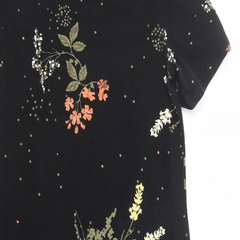 ESMARA Womens Black Floral Cotton T-Shirt Dress  Size 10  Crew Neck Pullover