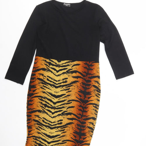 Indulgence Womens Black Animal Print Wool Bodycon  Size M  Crew Neck Pullover