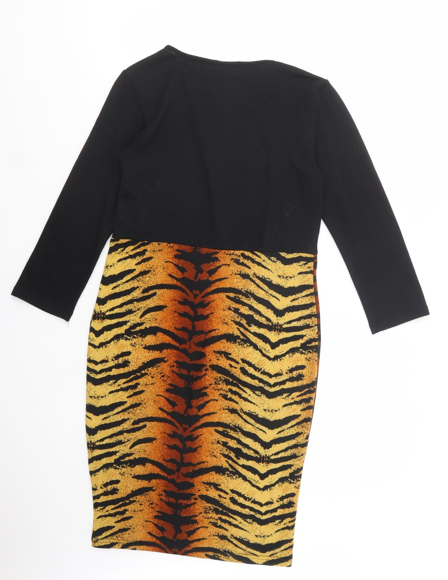 Indulgence Womens Black Animal Print Wool Bodycon  Size M  Crew Neck Pullover