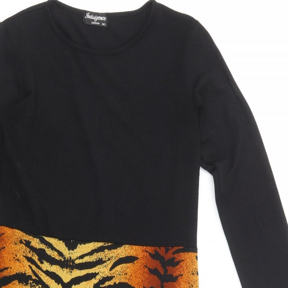 Indulgence Womens Black Animal Print Wool Bodycon  Size M  Crew Neck Pullover