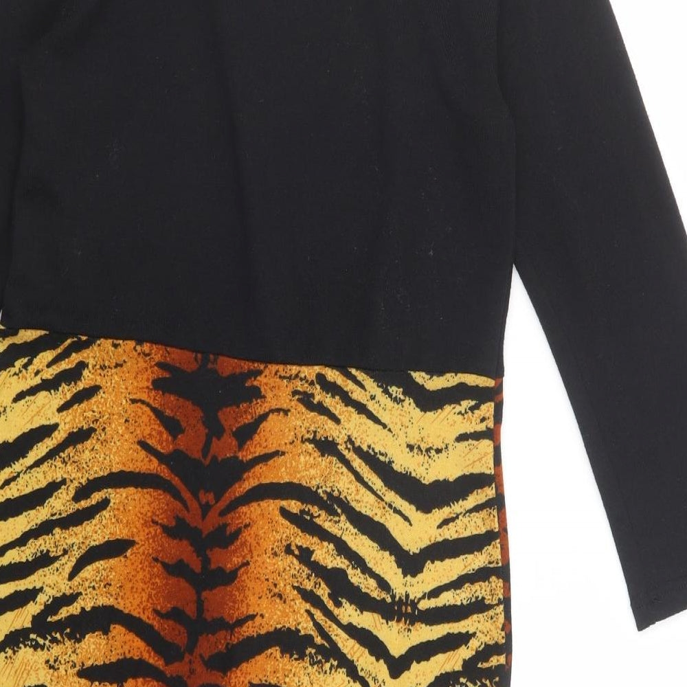 Indulgence Womens Black Animal Print Wool Bodycon  Size M  Crew Neck Pullover