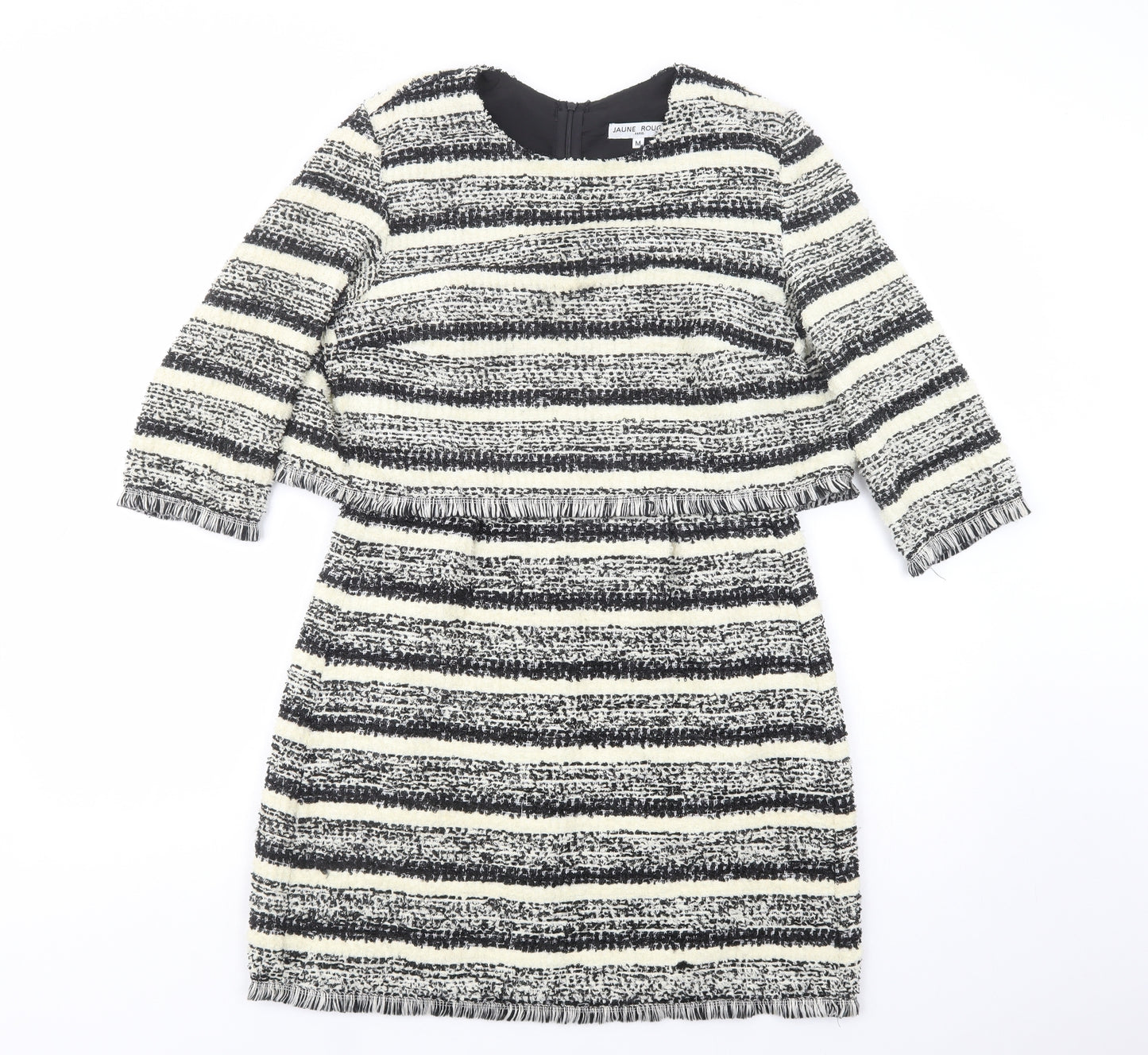 Jaune Rouge Womens Black Striped Viscose Shift  Size M  Boat Neck Zip