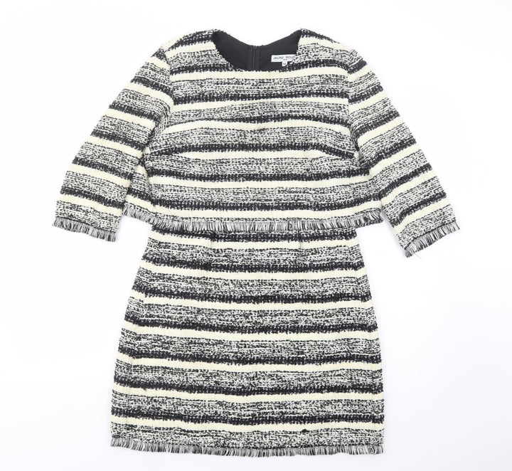 Jaune Rouge Womens Black Striped Viscose Shift  Size M  Boat Neck Zip