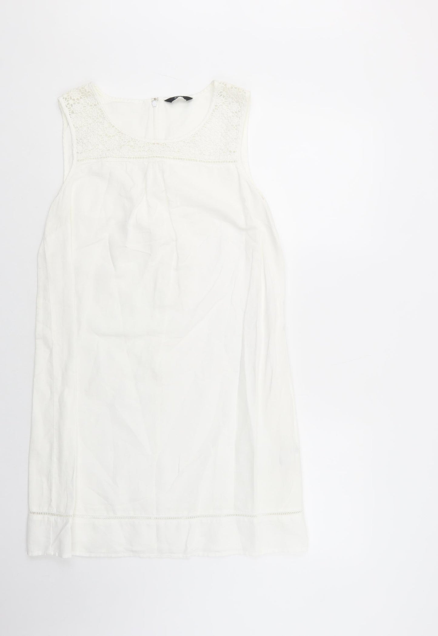 F&F Womens White  Linen Shift  Size 12  Scoop Neck Zip