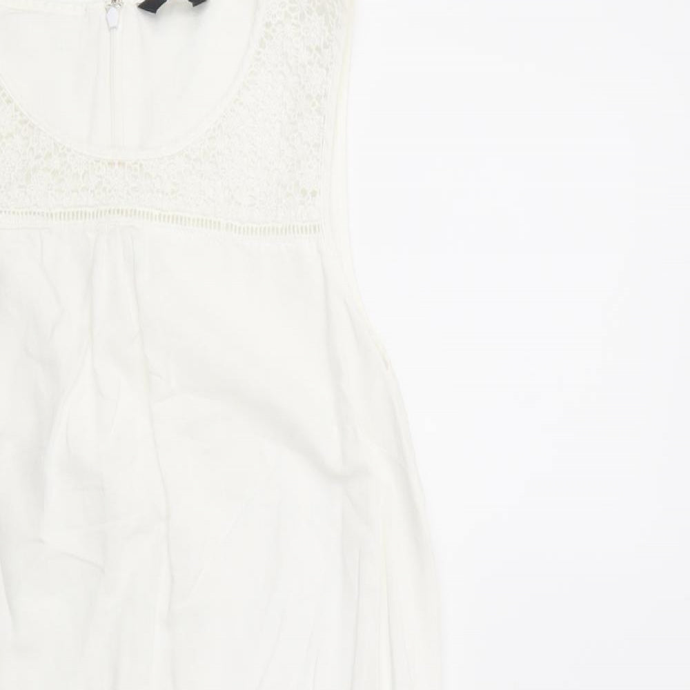 F&F Womens White  Linen Shift  Size 12  Scoop Neck Zip