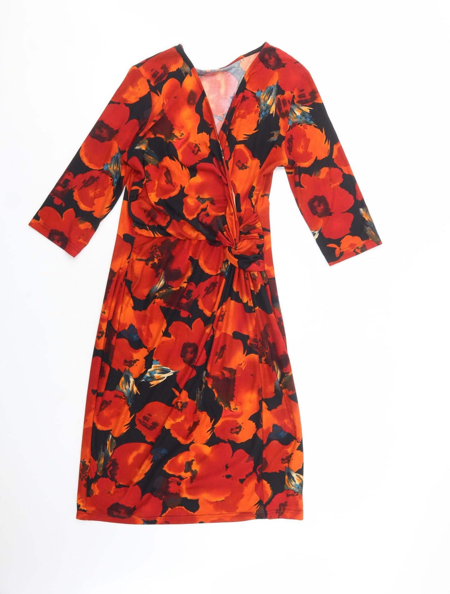 Peacocks Womens Red Floral Polyester Bodycon  Size 14  V-Neck Pullover