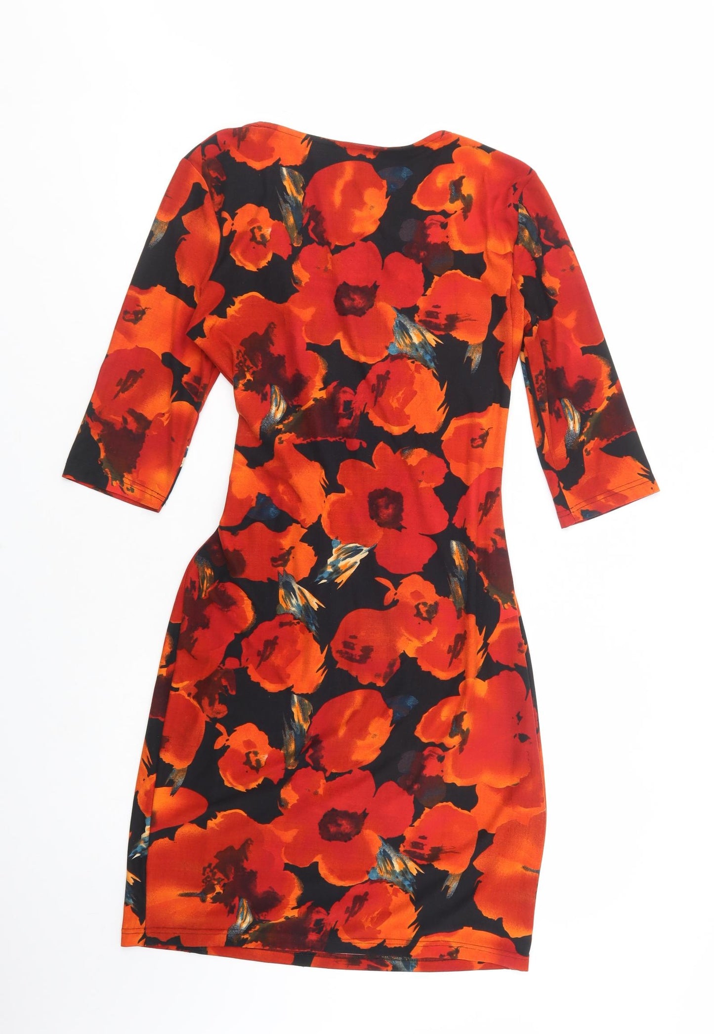 Peacocks Womens Red Floral Polyester Bodycon  Size 14  V-Neck Pullover