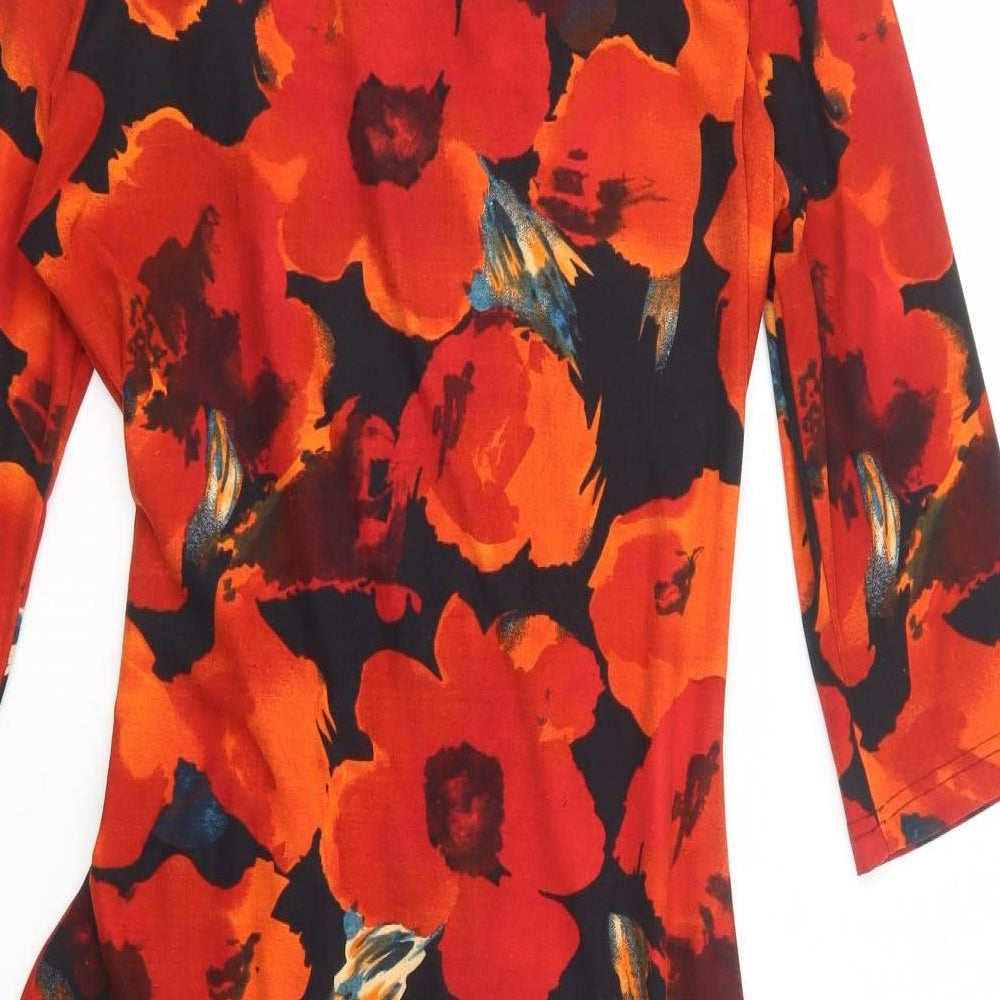 Peacocks Womens Red Floral Polyester Bodycon  Size 14  V-Neck Pullover