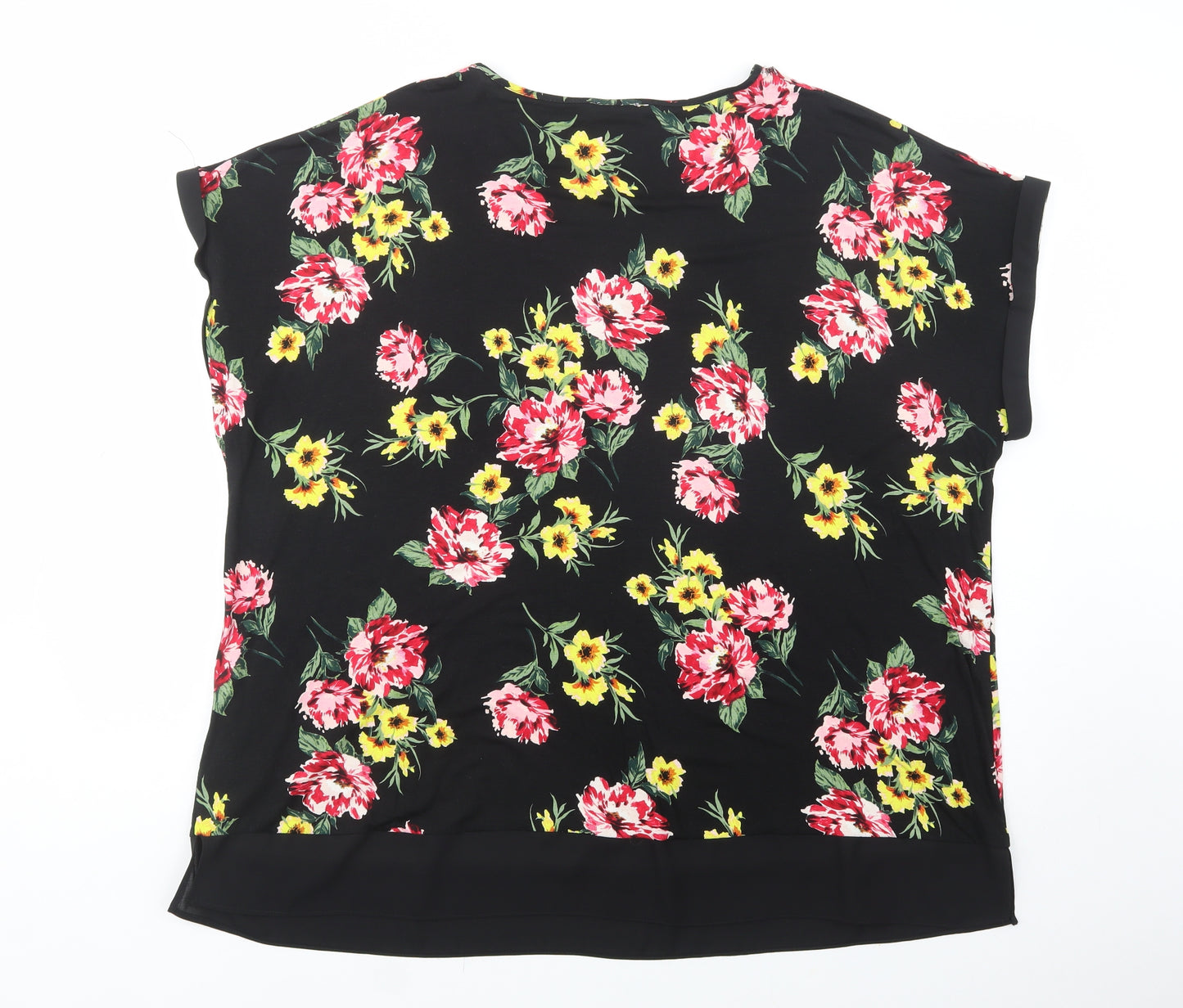 Papaya Womens Black Floral Viscose Basic Blouse Size 26 V-Neck