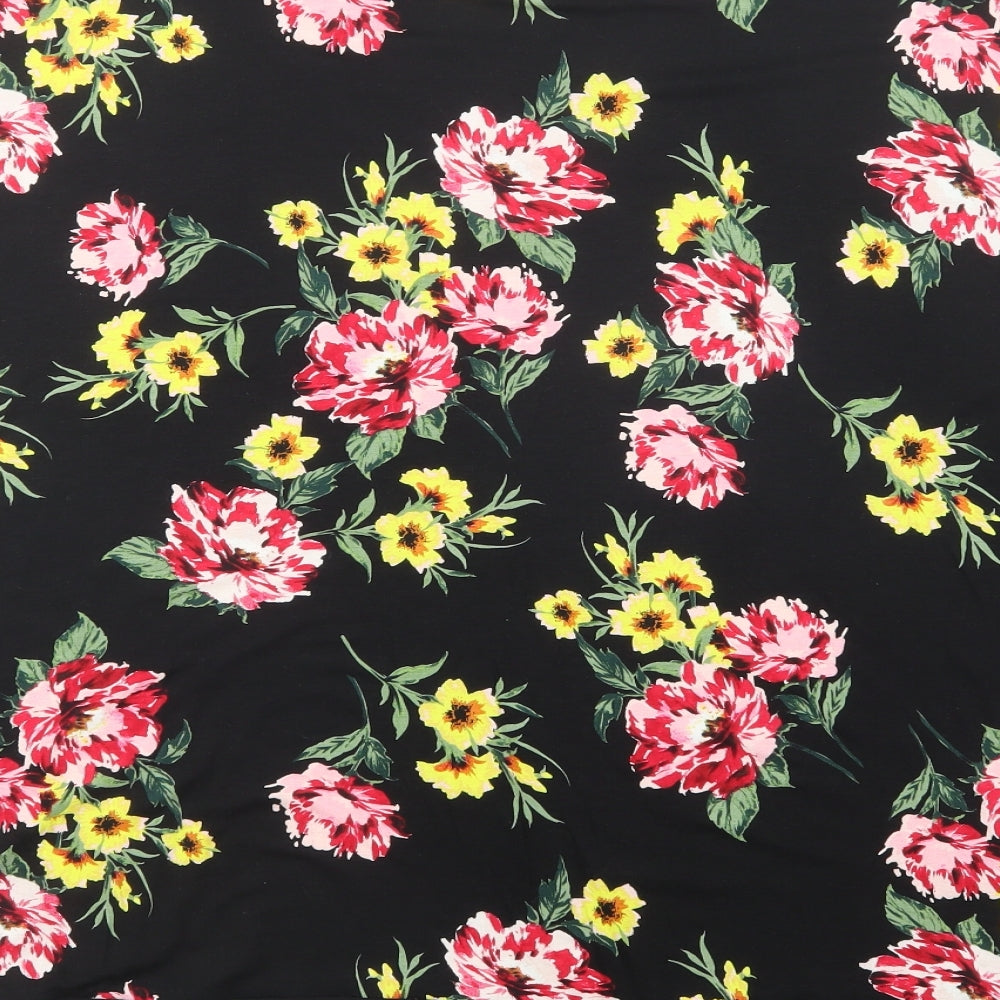Papaya Womens Black Floral Viscose Basic Blouse Size 26 V-Neck