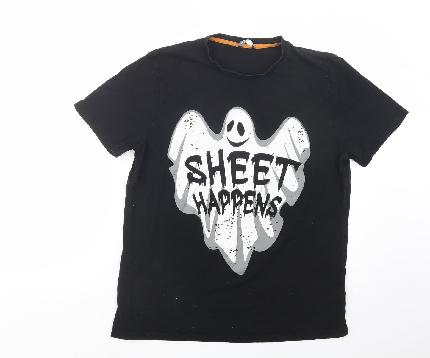 Pep & Co Mens Black  Cotton  T-Shirt Size L Crew Neck  - Halloween Ghost