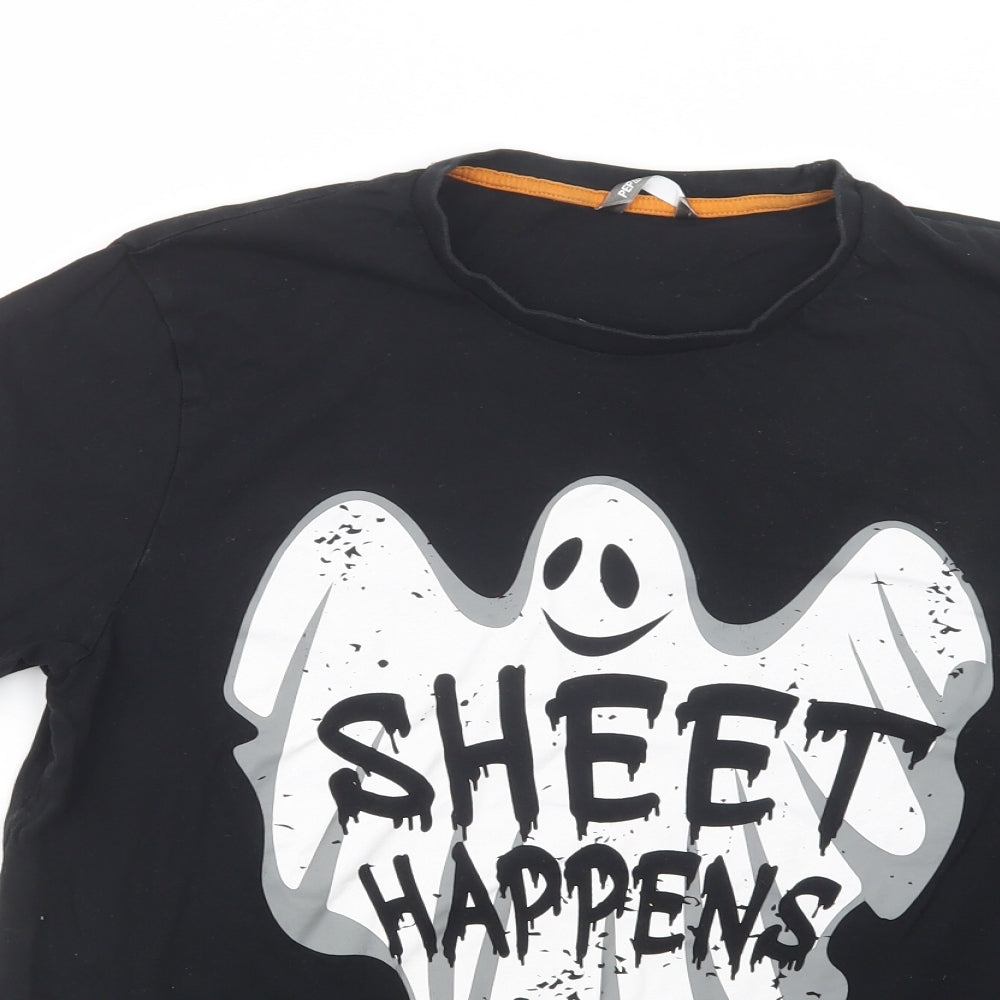 Pep & Co Mens Black  Cotton  T-Shirt Size L Crew Neck  - Halloween Ghost
