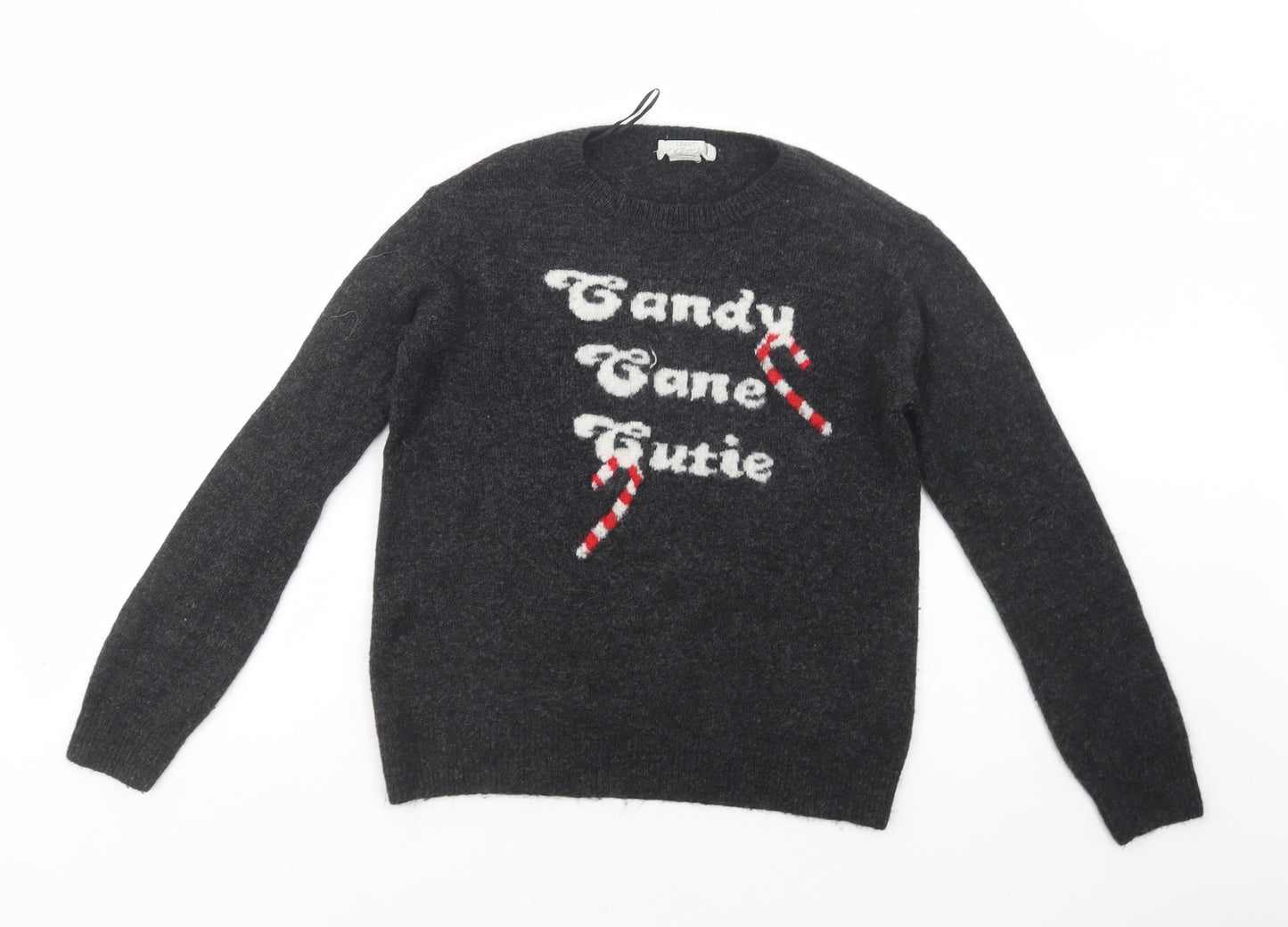 H&M Womens Grey Crew Neck  Acrylic Pullover Jumper Size S   - Christmas Jumper