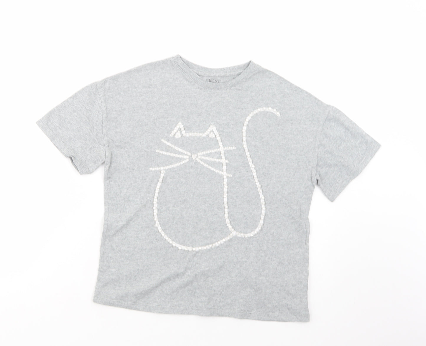 NEXT Girls Grey  Cotton Pullover T-Shirt Size 9 Years Crew Neck Pullover - Cat