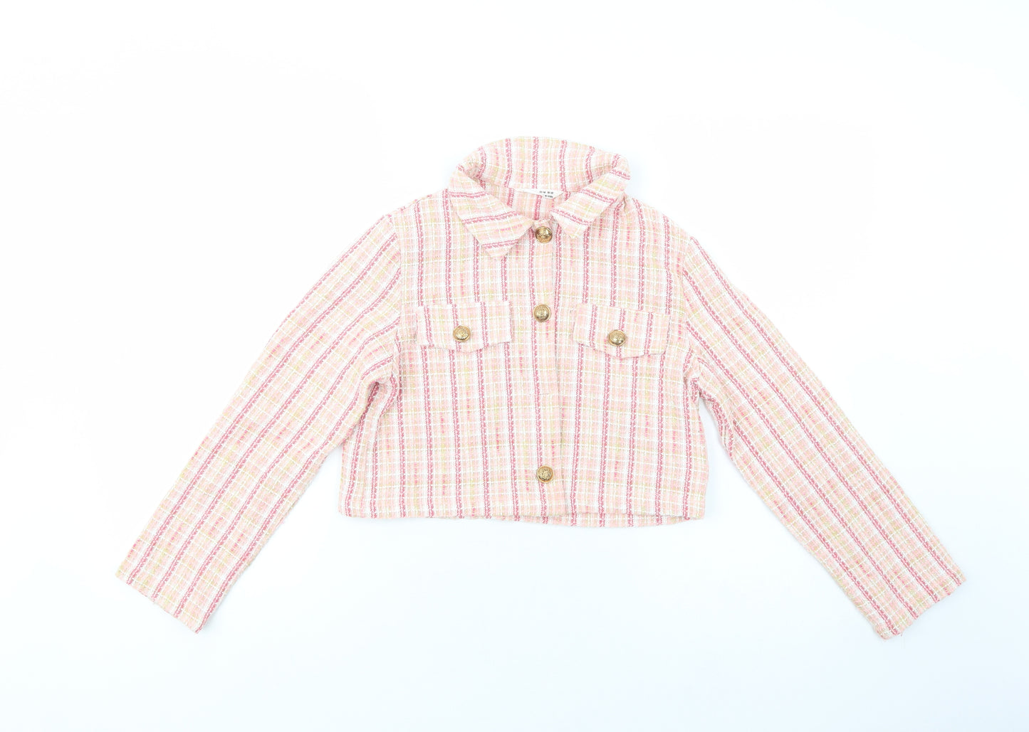 SheIn Girls Pink Plaid  Jacket Blazer Size 10 Years  Button