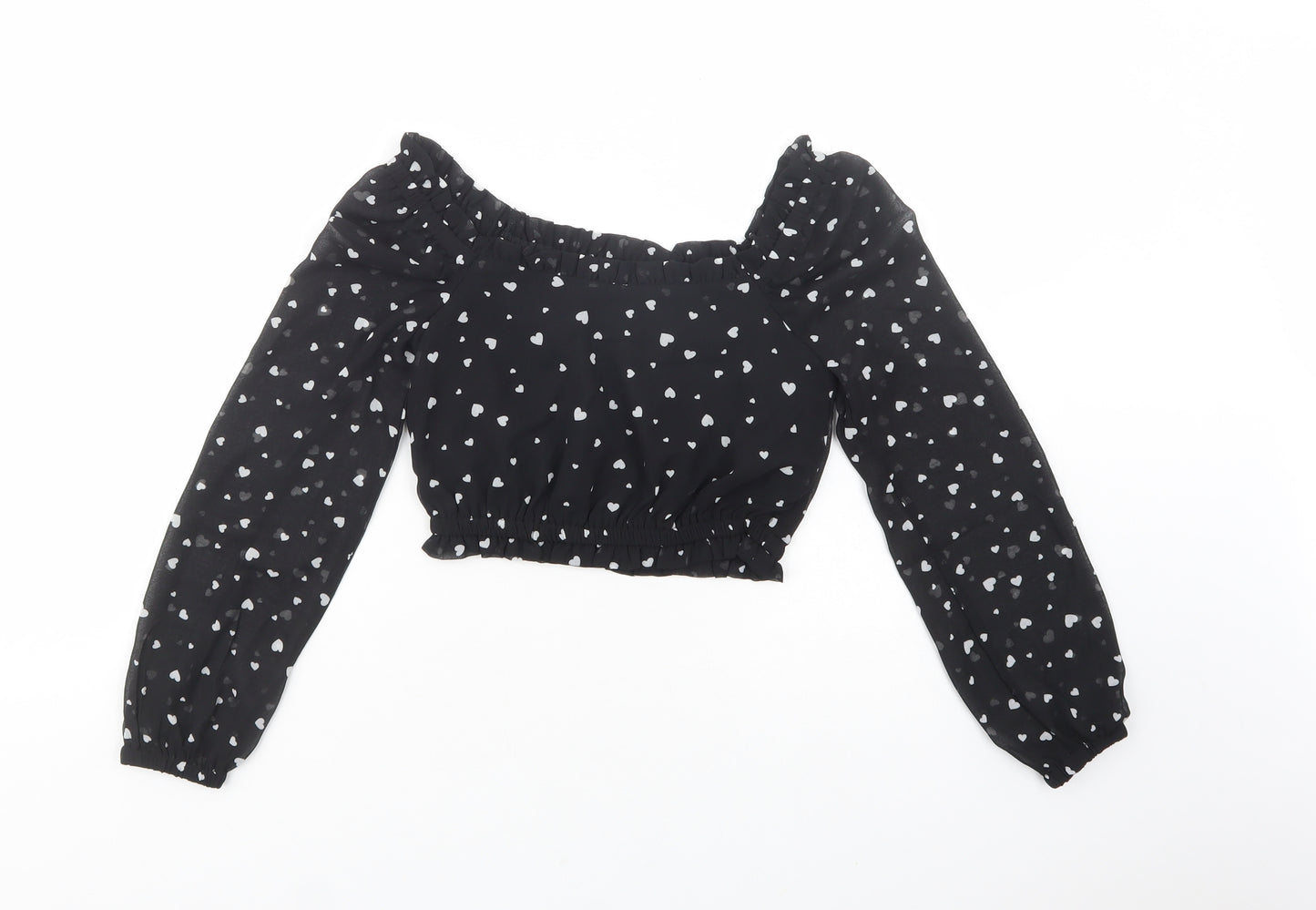 New Look Girls Black Polka Dot Polyester Pullover Blouse Size 10 Years Square Neck Pullover