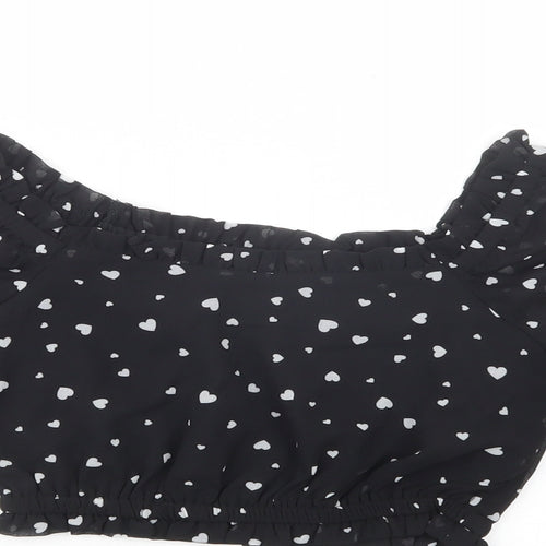 New Look Girls Black Polka Dot Polyester Pullover Blouse Size 10 Years Square Neck Pullover