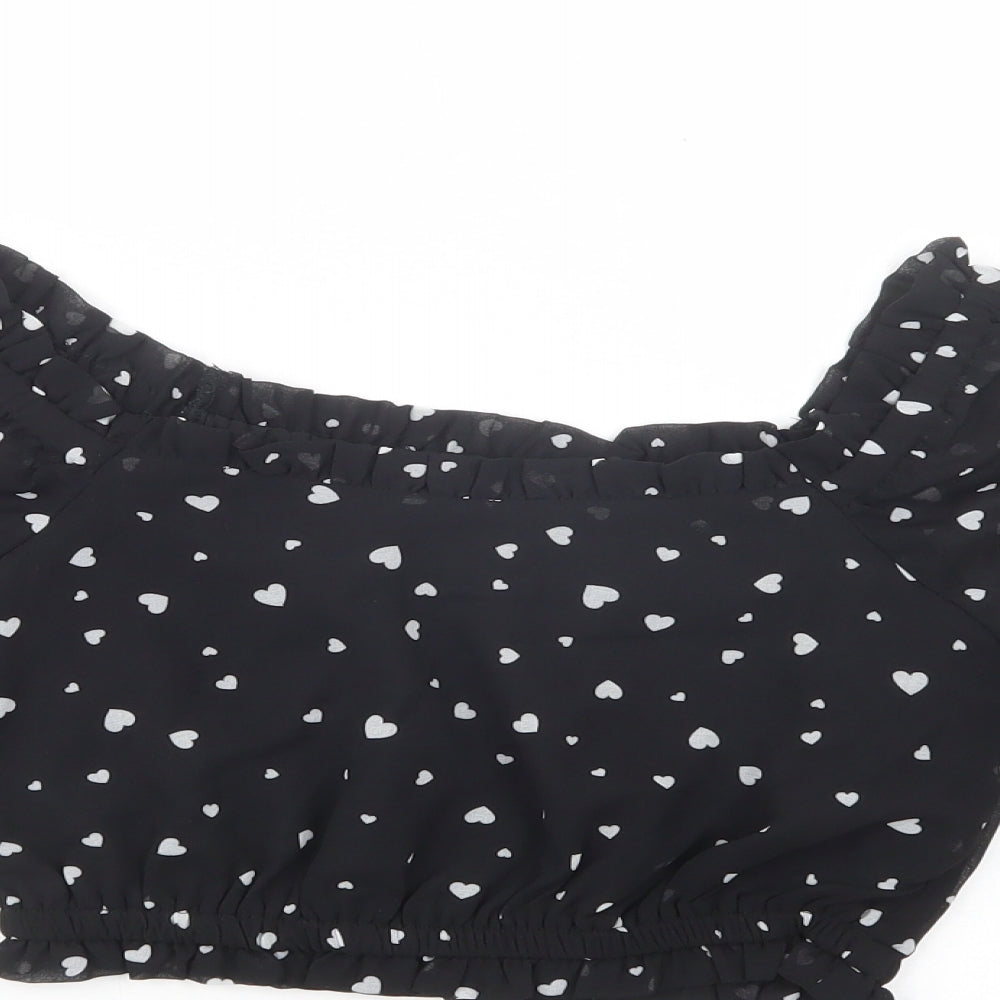 New Look Girls Black Polka Dot Polyester Pullover Blouse Size 10 Years Square Neck Pullover
