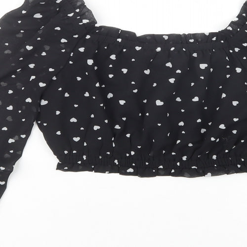 New Look Girls Black Polka Dot Polyester Pullover Blouse Size 10 Years Square Neck Pullover