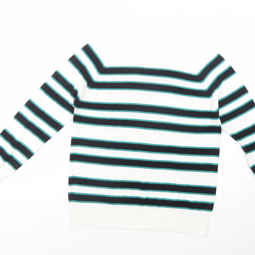 George Womens White Boat Neck Striped Viscose Pullover Jumper Size 14