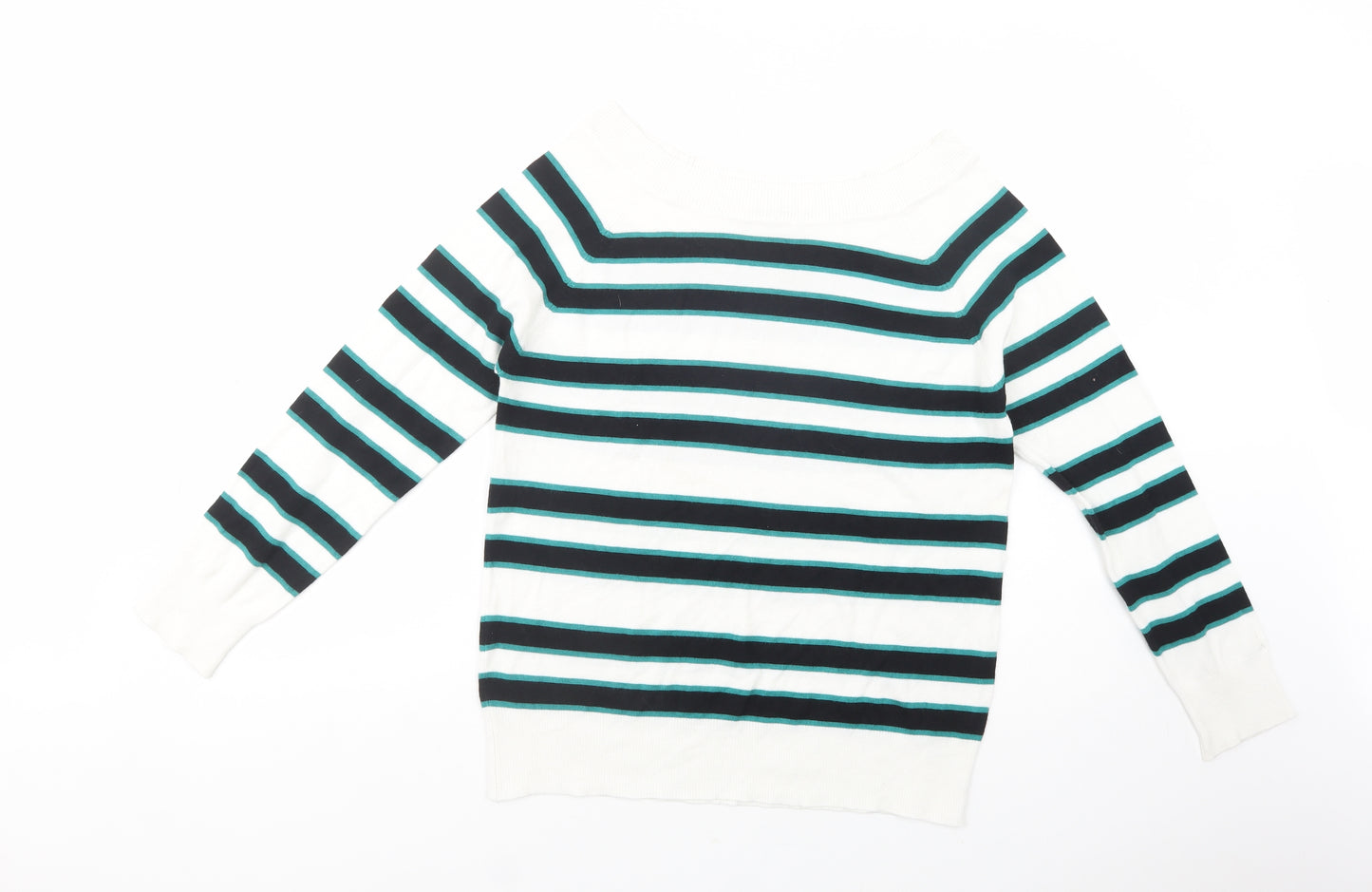 George Womens White Boat Neck Striped Viscose Pullover Jumper Size 14