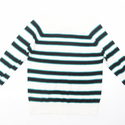George Womens White Boat Neck Striped Viscose Pullover Jumper Size 14