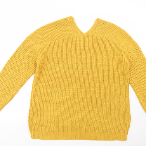 New Look Womens Yellow V-Neck  Acrylic Pullover Jumper Size L