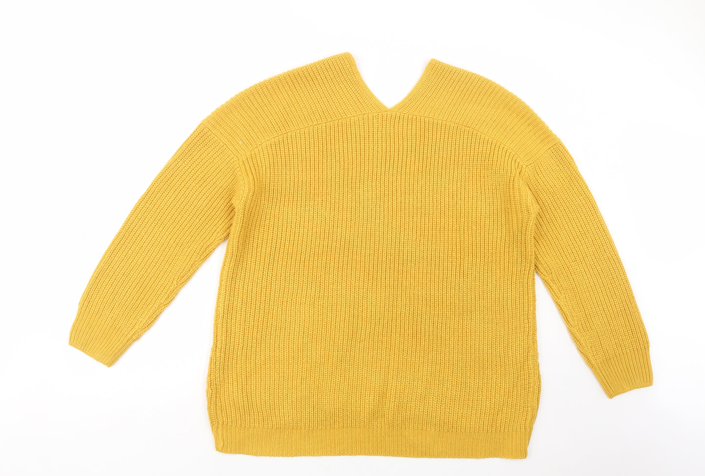 New Look Womens Yellow V-Neck  Acrylic Pullover Jumper Size L