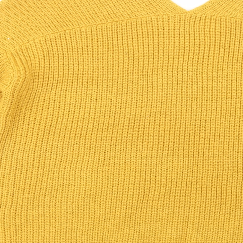 New Look Womens Yellow V-Neck  Acrylic Pullover Jumper Size L