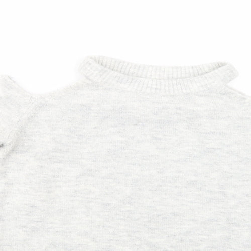 Primark Womens Grey Crew Neck  Acrylic Pullover Jumper Size 6   - Cold Shoulder