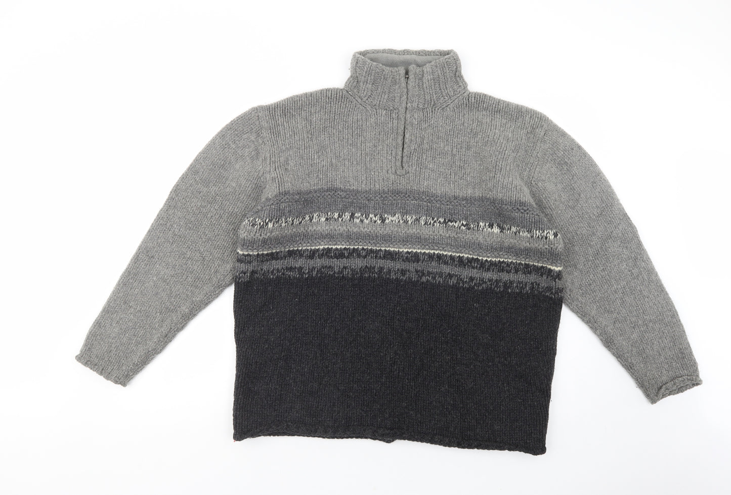 NEXT Mens Grey High Neck Striped Wool Pullover Jumper Size XL