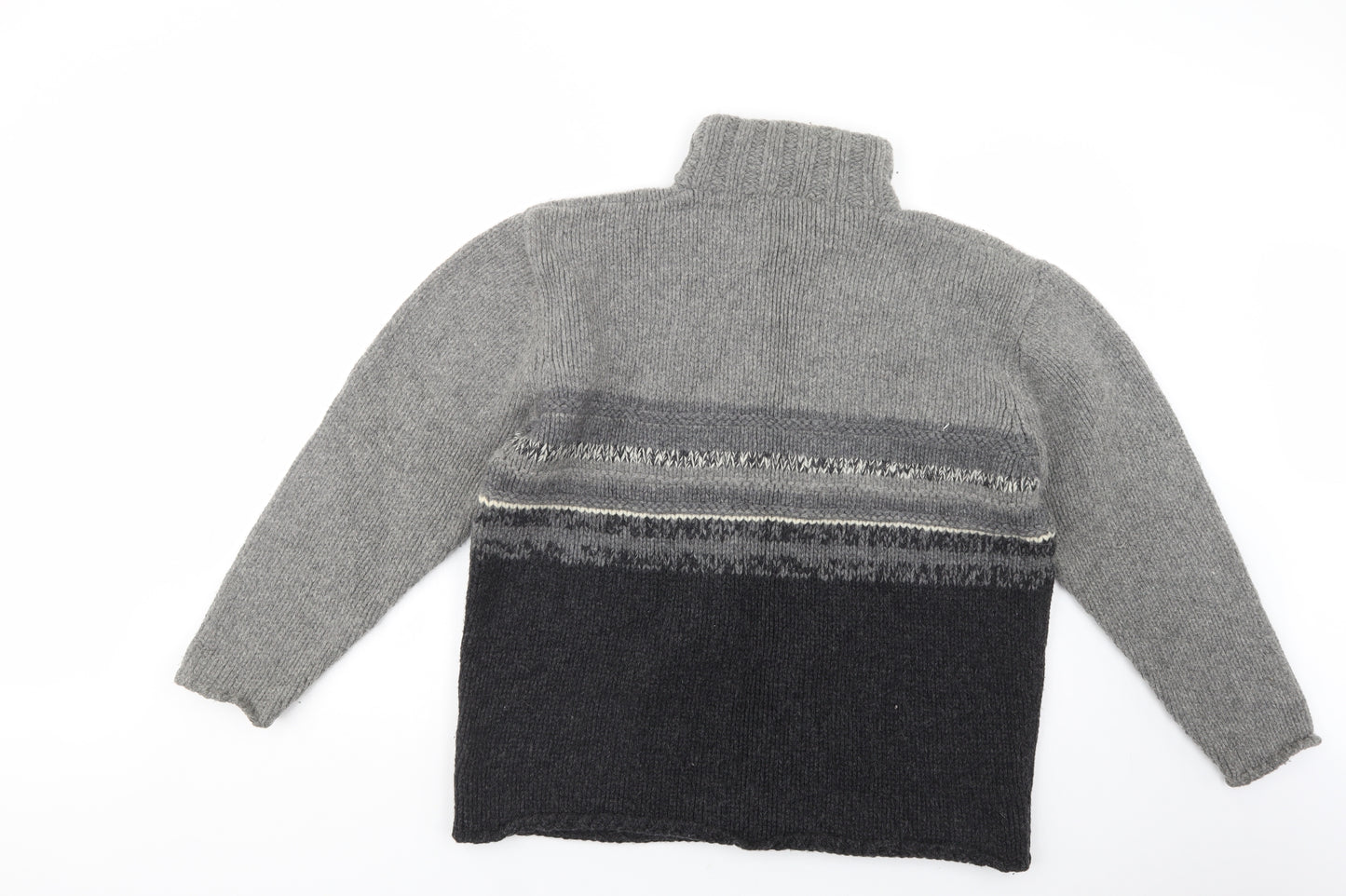 NEXT Mens Grey High Neck Striped Wool Pullover Jumper Size XL