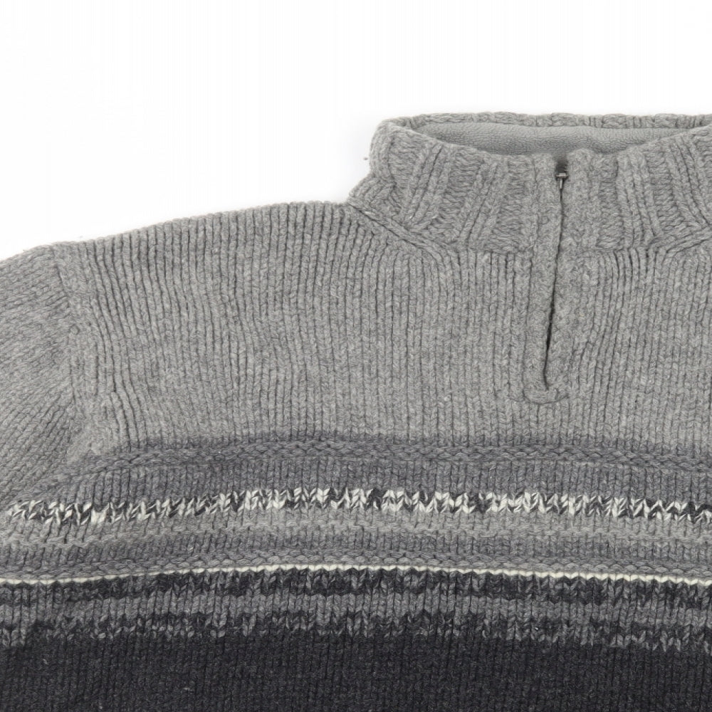 NEXT Mens Grey High Neck Striped Wool Pullover Jumper Size XL