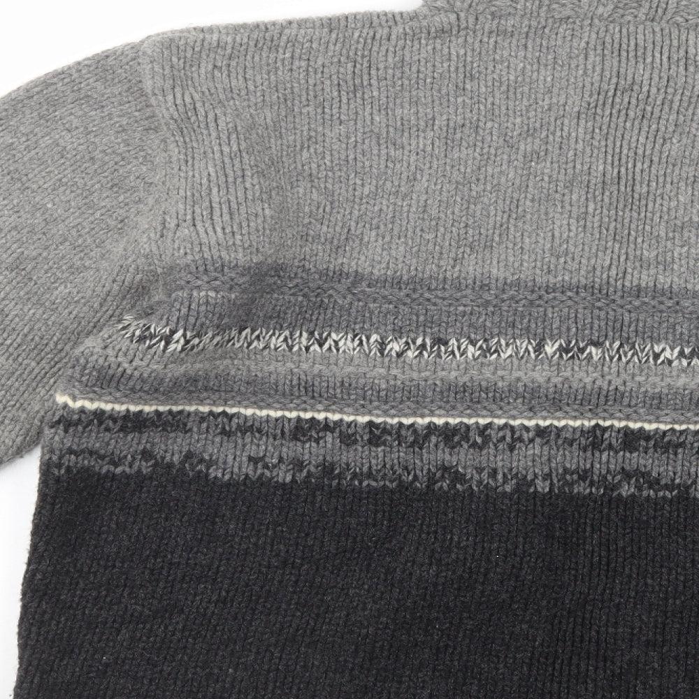 NEXT Mens Grey High Neck Striped Wool Pullover Jumper Size XL