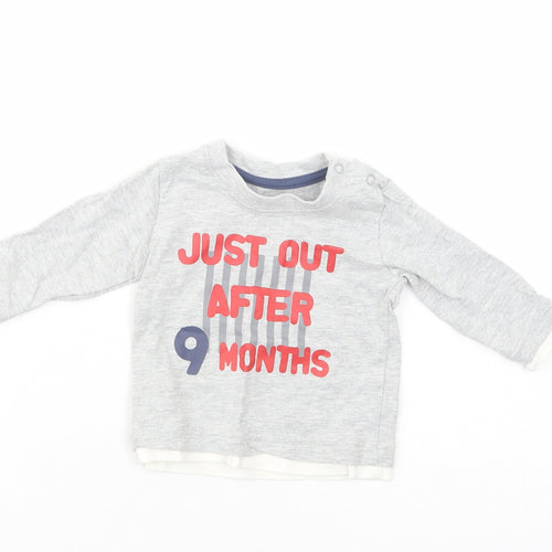 Dunnes Stores Baby Grey  Cotton Basic T-Shirt Size 0-3 Months Crew Neck Snap - Just Out