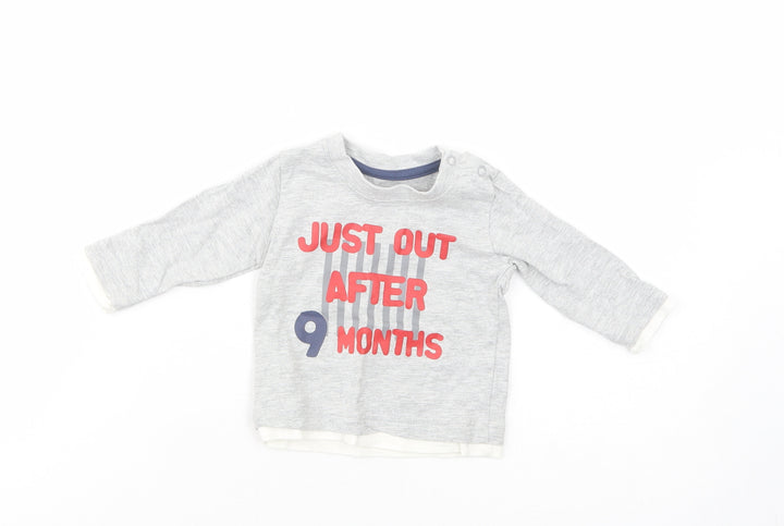 Dunnes Stores Baby Grey Cotton Basic T-Shirt Size 0-3 Months Crew Neck Snap - Just Out