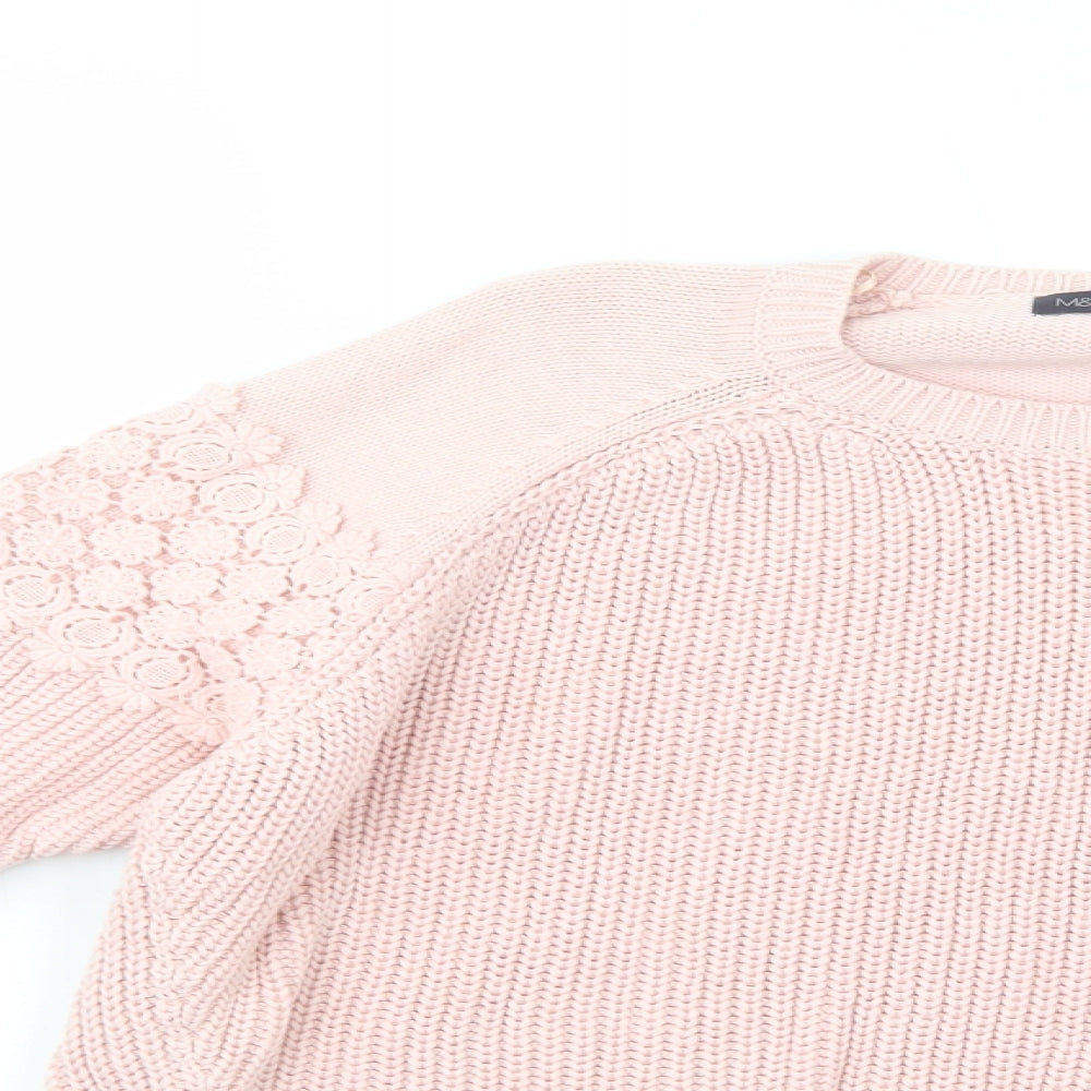 Marks and Spencer Womens Pink Crew Neck  Cotton Pullover Jumper Size 16