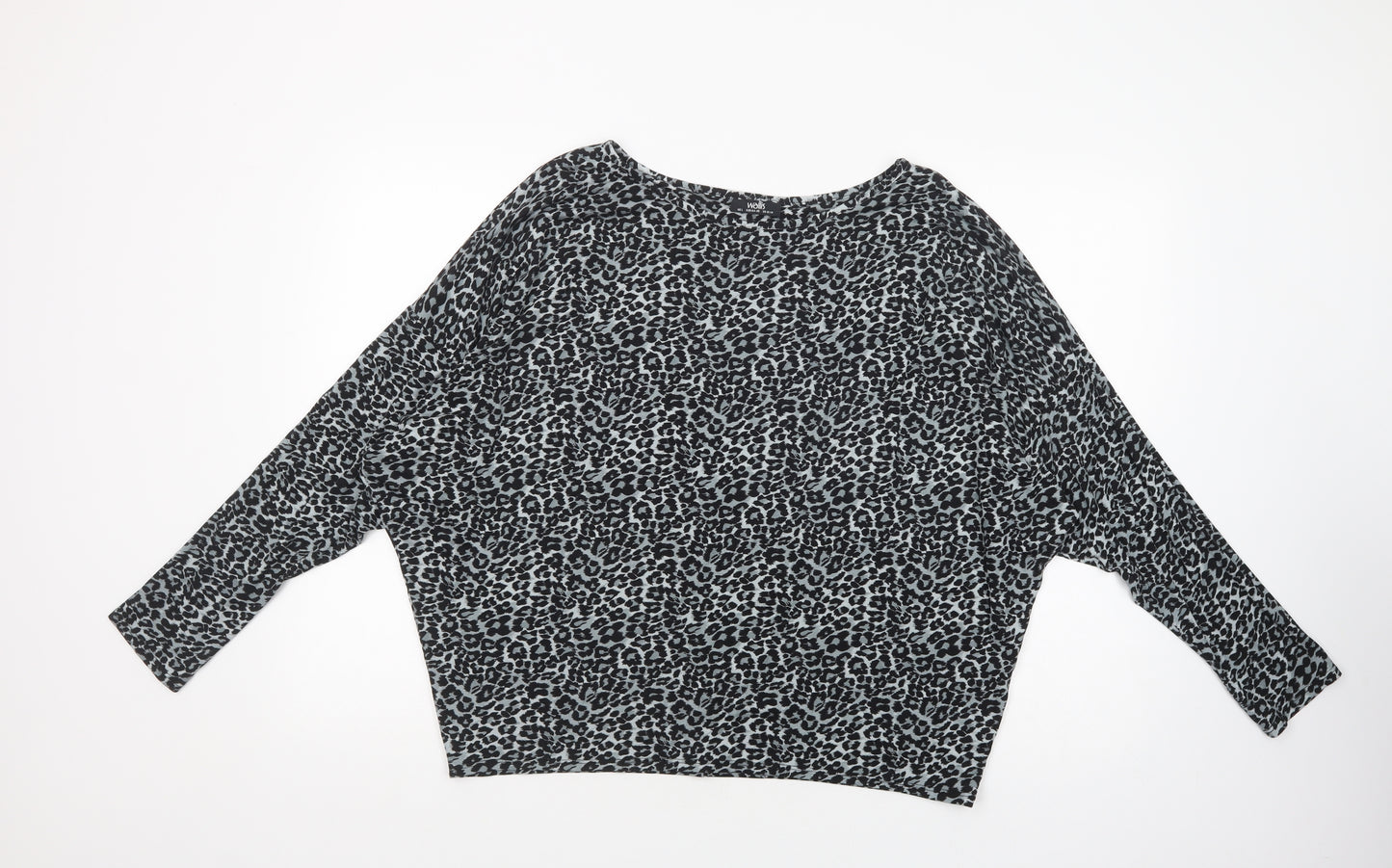 Wallis Womens Grey Animal Print Viscose Basic Blouse Size L Boat Neck
