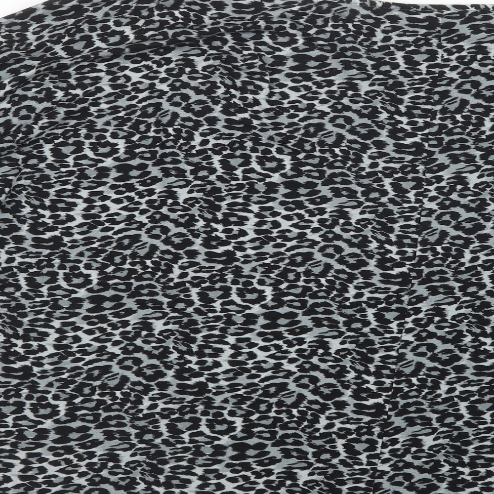 Wallis Womens Grey Animal Print Viscose Basic Blouse Size L Boat Neck