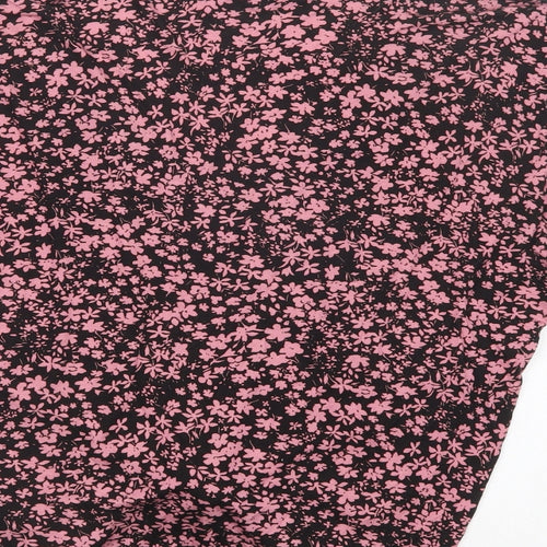 Very Womens Black Floral Viscose Basic T-Shirt Size 16 V-Neck