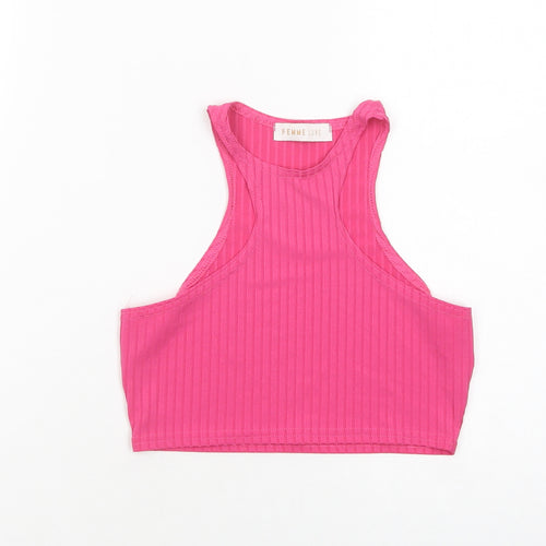 Femme Luxe Womens Pink  Polyester Cropped Tank Size 8 Crew Neck