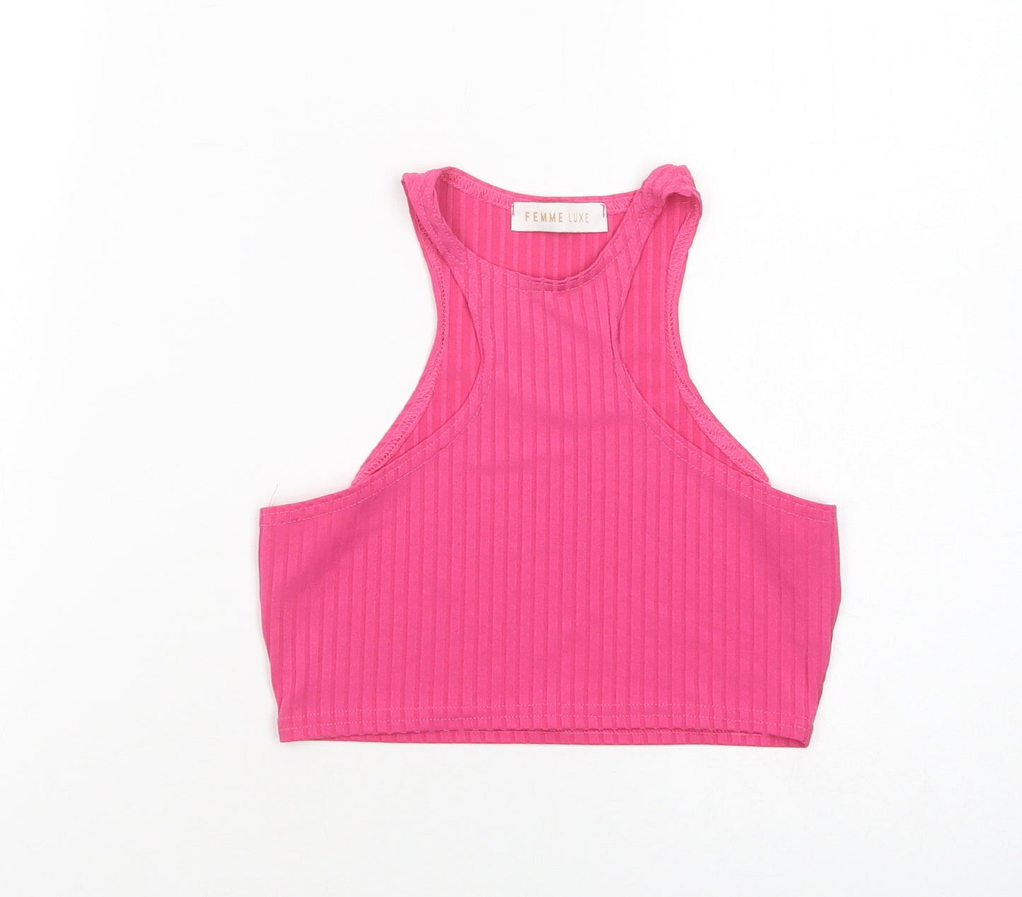 Femme Luxe Womens Pink  Polyester Cropped Tank Size 8 Crew Neck