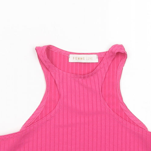 Femme Luxe Womens Pink  Polyester Cropped Tank Size 8 Crew Neck