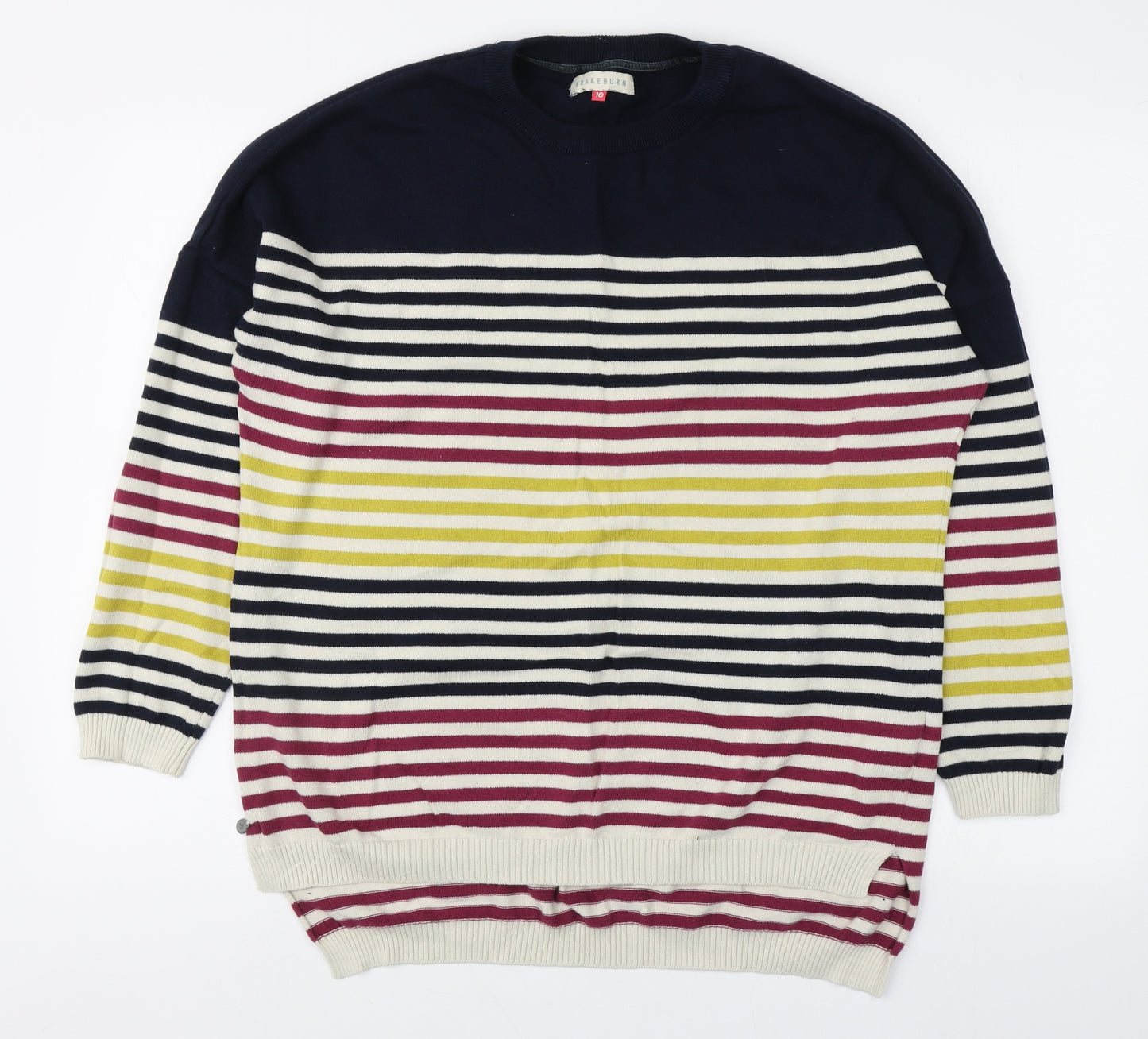 Brakburn Womens Multicoloured Round Neck Striped Cotton Pullover Jumper Size 10
