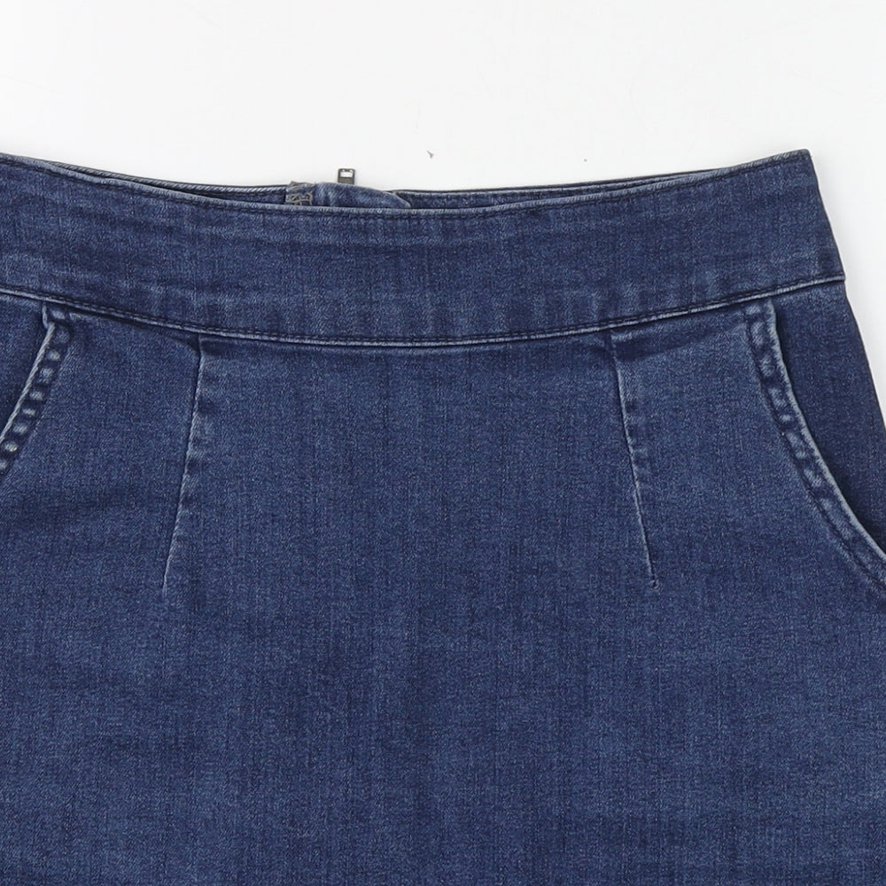 Denim & Co. Womens Blue  Cotton Mini Skirt Size 8   Zip