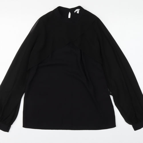 Warehouse Womens Black  Polyester Basic Blouse Size 6 Round Neck