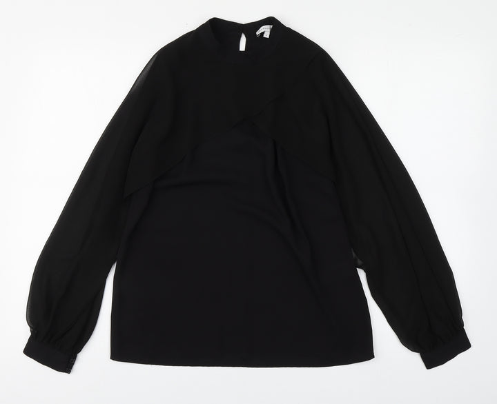 Warehouse Womens Black  Polyester Basic Blouse Size 6 Round Neck